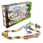 1toy гибкий трек «Динопарк» 108 дет, эсткада, туннель, ворота, 2  бол. динозавра 1 маш. с 5 ламп.