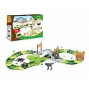 1toy гибкий трек «Динопарк» 165 дет, динотуннель, ворота, мост, 2 динозавра (16,14см.), диномашинка, в кор.32*25,5*11см