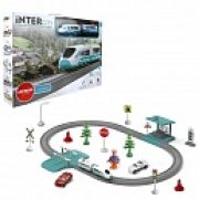 1TOY InterCity Express наб.ж.д.«Городок» 56 дет.свет, звук,поезд 2 ваг, остановка, переезд, мост, 3 машинки