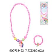1TOY наб.украш.«Unicorn Bijou» 2предм.светл.роз.бусы единорог,браслет звездочка на карте 24*8см
