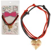 Lukky fashion наб.парных браслетов Сердце пополам на магнитном соединении: шнурок черн.красн.подвеска Сердце золото,карта