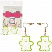 Lukky Fashion серьги пластик.с подвесками Мишки с неоновой обводкой и блестками зеленый, карта