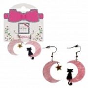 Lukky Fashion серьги с подвесками пластик Лунный кот розовый перламутр,карта