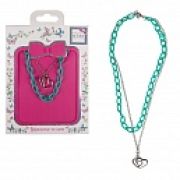 Lukky Fashion цепочка двойная серебр.+пластик с подвеской:бирюзовый с бантом в сердце, конверт