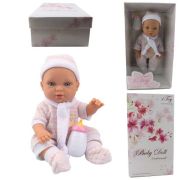 1toy PREMIUM функц.пласт.пупс 33 см в вязан. комбинез.,носочк.,шап. с шарф.,бутылочк.,звук плач,гуление,смех,мама-папа,наж.на живот,на бат.(вкл.),Прем