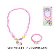 1TOY наб.украш.«Unicorn Bijou» 2предм.роз.бусы и браслет радужный единорог на карте 24*8см