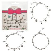 Lukky Fashion наб.из 3 браслетов-цепочек Сердечки,стразы,серебро,карта
