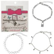 Lukky Fashion наб.из 3 браслетов-цепочек,плетения микс,серебро,подвеска Замок,карта