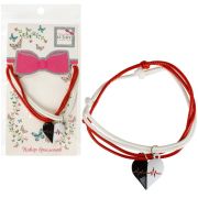 Lukky fashion наб.парных браслетов Сердце пополам на магнитном соединении: шнурок бел.красн.подвеска Сердце серебро+черн.,карта