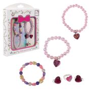 Lukky Fashion наб.украшений из перламутр.бусин 3 браслета с подвесками,колечко,клипсы «Блестящее сердце»,розовый,кор.