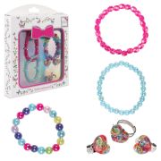 Lukky Fashion наб.украшений из цветных бусин 3 браслета и клипсы Сердечко,красный и бирюза,кор.