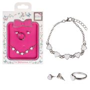 Lukky Fashion наб.украшений:цепоч.браслет,сережки-гвоздики,колечко «Сердечки мини»,металл+эмаль: белый, конверт