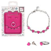 Lukky Fashion наб.украшений:цепоч.браслет,сережки-гвоздики,колечко «Сердечки мини»,металл+эмаль: фуксия, конверт