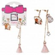 Lukky Fashion серьги-гвоздики с подвесками металл+эмаль Кошечка и веер,карта
