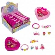 1TOY наб.украш.«Sweet heart Bijou» в светло-розовой шкатулке 2 колечка, браслет, заколочка, 2 резинки, 13*11,5см, 12 шт. в д/б.27*25*12,5см
