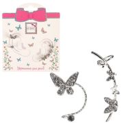 Lukky Fashion наб.из 2 асимметричн.сережек кафы с цепочкой, дуга Бабочки,серебро,карта