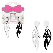 Lukky Fashion наб.из 2 асимметричн.сережек-гвоздиков с подвесками Черно-белые кошки,пластик,карта