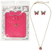 Lukky Fashion наб.украшений золот.цепочка, сережки-гвоздики,колечко Бабочки,металл+эмаль, конверт