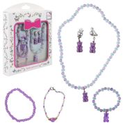 Lukky Fashion наб.украшений из глазированных бусин 3 браслета, бусы с подвеской,клипсы «Перламутровые фиолетовые мишки»,кор.