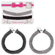 Lukky Fashion набор из двух чокеров,стразы цв: белый/ черный,карта