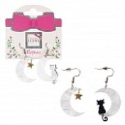 Lukky Fashion серьги с подвесками пластик Лунный кот белый перламутр,карта
