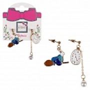 Lukky Fashion серьги-гвоздики с подвесками металл+эмаль Кролик на метле и Часы,карта