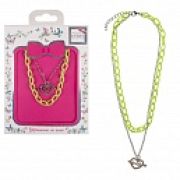 Lukky Fashion цепочка двойная серебр.+пластик с подвеской:желтый с сердцем, конверт