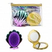 Lukky набор 3 в 1:расческа+зеркальце «Ракушки» в прозр.косметичке, цв.золотистый