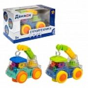 1toy Движок Автокран прозрач. с механизмом на батарейках, свет, звук, (в асс. 2 вида, коробка)