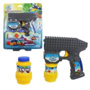 1toy пистолет на батар. совместимый с блочными конструкторами, с мыл. пузыр.,свет, звук, бут. 2 *59 мл, блистер, серый