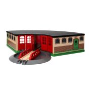 BRIO большое ж/д депо с 5 въездами,поворот.треком-мостом и глав.воротами,43х43х11см,кор.