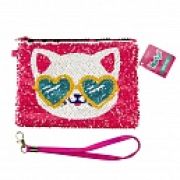 Like Nastya Косметичка с пайетками хамелеон на одной стороне, принт разноцветный  на другой стороне, с ремешком, 21х14 см,пакет,бирка