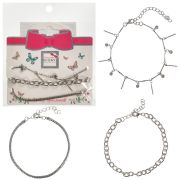 Lukky Fashion наб.из 3 браслетов-цепочек,плетения микс,серебро,стразы,карта