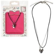 Lukky Fashion наб.из парных цепи и шнурка Сердце пополам на магнит.креплении,черно-серебр., конверт