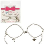 Lukky Fashion наб.парных браслетов-цепей с сердцем пополам на магнитном соединении,подвески замок и ключик с крылыльями ангела,серебро,карта
