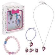 Lukky Fashion наб.украшений: серебр.цепочка с подвеской, клипсы,колечко,браслет из перламутр.бусин,веревочн.браслет с шармом,металл+эмаль,розово-сирен