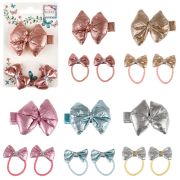 Lukky Fashion набор из 3 аксес.д.волос Бантики «Металлизированная кожа»:2 резинки,1 заколка-зажим,5 цв.микс