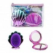 Lukky набор 3 в 1:расческа+зеркальце «Ракушки» в прозр.косметичке, цв.розовый
