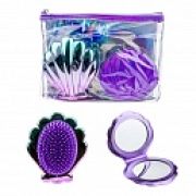 Lukky набор 3 в 1:расческа+зеркальце «Ракушки» в прозр.косметичке, цв.фиолетовый