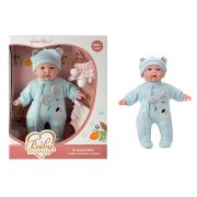 Пупс в голубом комбинезоне 28 см,с шапочкой и накидкой,кор.