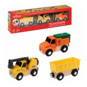 1TOY Goodok наб. «Технопарк» из 2 машинок и 1 вагона с магнитами и грузом,дерево+пластик,кор.