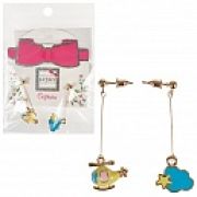 Lukky Fashion серьги-гвоздики с подвесками металл+эмаль Вертолет и облачко,карта