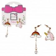 Lukky Fashion серьги-гвоздики с подвесками металл+эмаль Единорог и радуга,карта