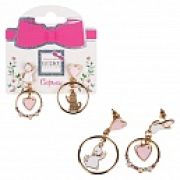 Lukky Fashion серьги-гвоздики с подвесками металл+эмаль Сердечные котята,карта