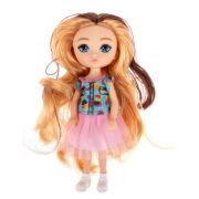 1TOY ALISA GLOW GIRL Кукла c разноцветн. волосами, гнущ. коленями, 15 см, в розовой юбке