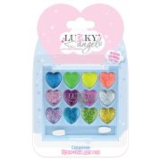 Lukky Angel палетка крем-теней д.век с блёстками,12 цветов «Сердечки»,9 г,с аппликатором,блистер