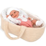 Arias ELEGANCE кукла винил 33 см., в розовом комбинезоне, с соской, подушкой, в люльке-переноске,кор.